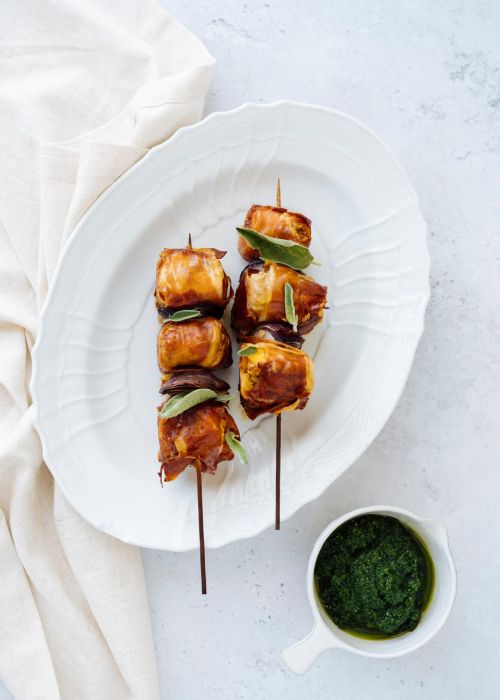 Prosciutto Wrapped Chicken Thighs with Salsa Verde